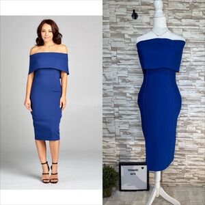 ATHINA Large Elegant Blue Off-Shoulder Dress